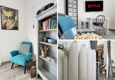 a collage of photos with a chair and a book shelf at Nestor&Jeeves - LAVINIA - Central - Close sea in Nice