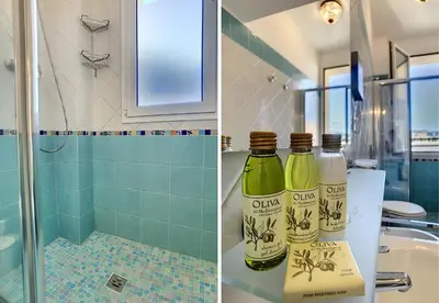 two pictures of a bathroom with two bottles of alcohol at Nestor&Jeeves - LAVINIA - Central - Close sea in Nice