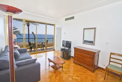 a living room with a couch and a television at PROMENADE HOLIDAY - ORIENT & SEA in Nice