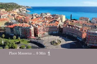 an aerial view of a city with the ocean at Nice Centre Flat - Modern, Quiet and Brand New in Nice
