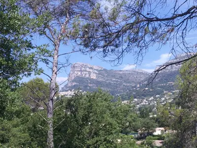 a view of the table mountain through the trees at Mikado in La Gaude