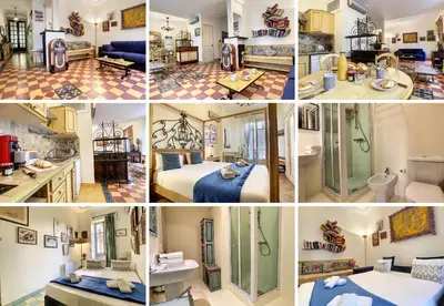 a collage of photos of a hotel room at Nestor&Jeeves - SIXTIES - Central - Very close sea - Retro in Nice