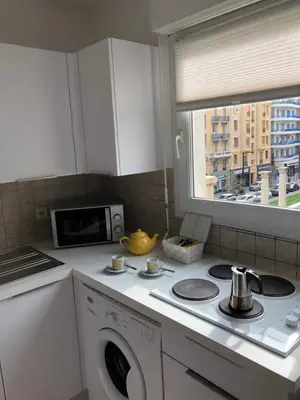 a kitchen with a washing machine and a microwave at Palais des domes in Nice