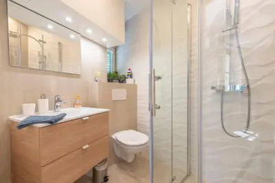 a bathroom with a shower and a toilet and a sink at Place Du Pin in Nice