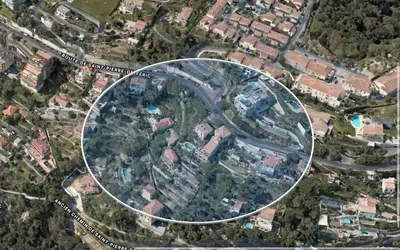 a map of a city with a circle at L'Alivu in Nice