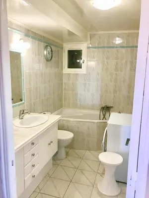 a bathroom with a toilet and a tub and a sink at L'Alivu in Nice