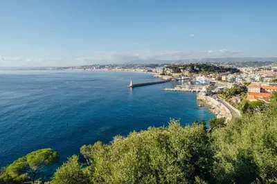 a view of a body of water with a bridge at 
