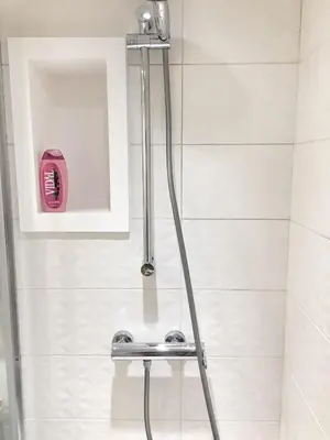 a shower with a metal ladder in a bathroom at Homelivia, Appart FRIDA, mezzanine, déco raffinée et balcon in Nice