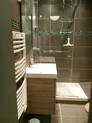 a bathroom with a sink and a shower at Charmant 2 pièces à 50 M de la mer in Cros-de-Cagnes