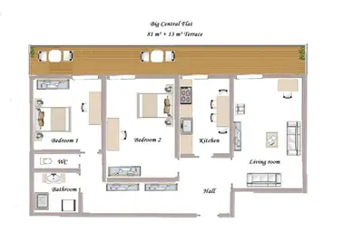 a floor plan of a building at NOTRE DAME - Huge sunny modern 2BR flat - Terrace in Nice