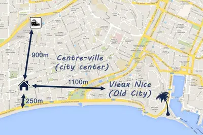 a map of the city center with a marker at 