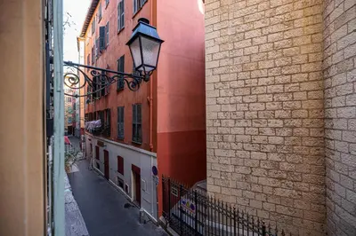 a view from a window of a street with a building at Charming 1 Bdr Old town in Nice