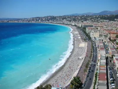 an aerial view of a beach and the ocean at Promenade Gambetta in Nice