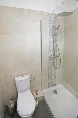 a bathroom with a shower and a toilet and a tub at Splendid apart in the heart of Nice in Nice