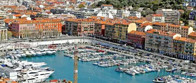 an aerial view of a harbor with boats in the water at Arson Riquier Port in Nice