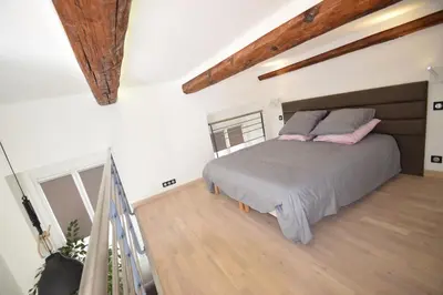 a bedroom with a bed with pink pillows on it at Jade Duplex - No Better Location In Nice in Nice