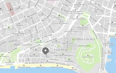 a map of the city of chisinau with a marker at ApartHotel Riviera Nice Côte d'Azur - Old Town - Studio AC - Sea View - 50m Promenade des Anglais- LA MAISON LINDA in Nice