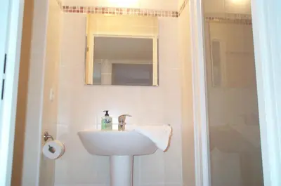 a bathroom with a sink and a mirror and a shower at PALAIS LIBERTE in Nice