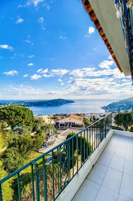 a balcony with a view of the ocean at Luxurious Penthouse with panoramic view in Villefranche-sur-Mer