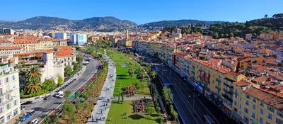 an aerial view of a city with buildings and a street at Charmant Studio en bord de Mer in Nice