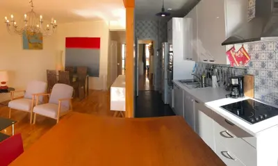 a kitchen with white cabinets and a counter top at **** Panoramic Top Roof in Beaulieu **** in Beaulieu-sur-Mer