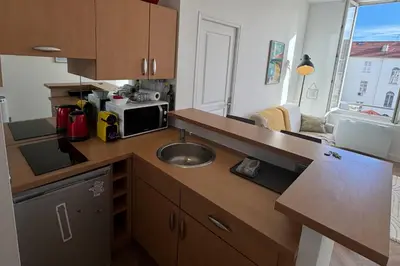 a small kitchen with a sink and a microwave at Cosy Cocoon Place Massena in Nice