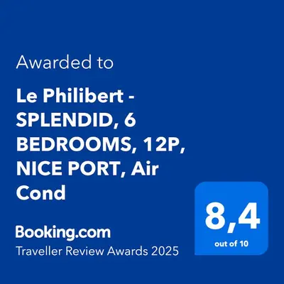 a screenshot of a cell phone with the text awarded to le philipsplid at Le Philibert - SPLENDID, 6 BEDROOMS, 12P, NICE PORT, Air Cond in Nice