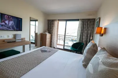 a hotel room with a bed and a television at Servotel Saint-Vincent in Nice