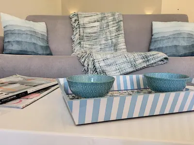 two blue bowls on a coffee table in front of a couch at Nestor&Jeeves - BLUE OCEAN - Central - Very close beaches in Nice