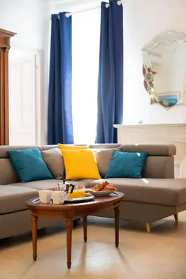 a living room with a couch and a coffee table at 