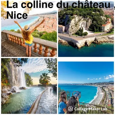 a collage of photos of a waterfall and a woman at Studio Nice Centre garibaldi port plage in Nice