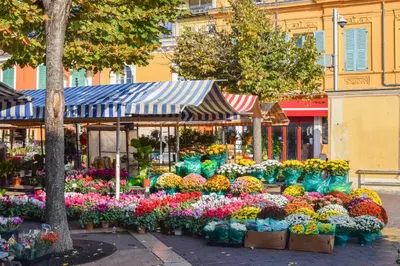 a flower market with many different types of flowers at Apartment Claudia - Central -Quiet- Near the Sea- AC- Private Parking in Nice