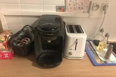 a coffee maker sitting on top of a counter at studio centre nice proche de mer in Nice