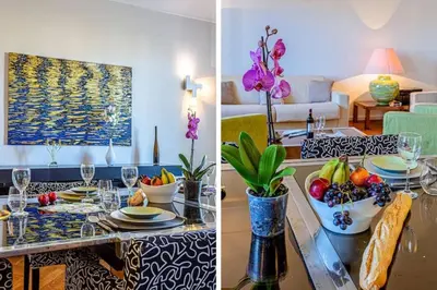 a living room with a table with a bowl of fruit at MY CASA - VICTOR HUGO - Beautiful Apartment - View over Garden in Nice