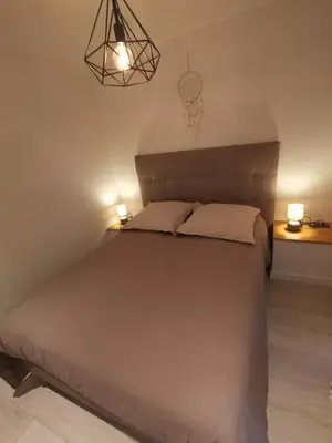 a bedroom with a large bed with two lamps at Appartement Vieux-Nice N in Nice