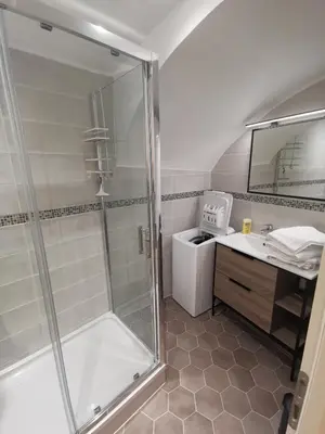 a bathroom with a shower and a sink at Appartement Vieux Nice S in Nice
