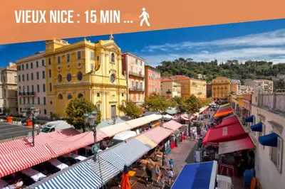 an overhead view of a city street with tables and buildings at The Big Flat - Hypercentre - Car park - Virtual tour in Nice