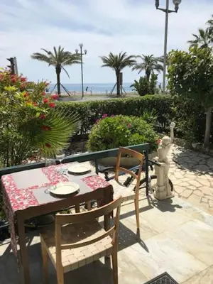 a table and chairs with a table and a table and a table and sidx sidx at 91 Promenade des Anglais le stellamar in Nice