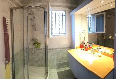 a bathroom with a shower and a sink at Cosy Room in the centre in Saint-Laurent-du-Var