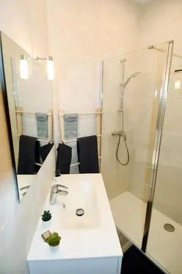 a bathroom with a sink and a shower at Le jardin du port in Nice