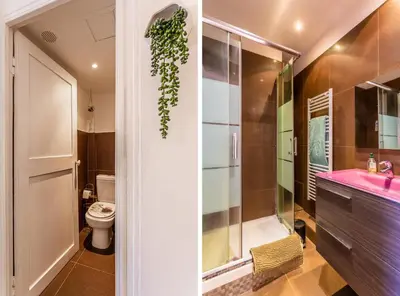 a bathroom with a toilet and a pink sink at Maison Bianchi - Saint Siagre in Nice
