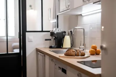 a kitchen with a counter with some food on it at Papa Riviera - Nice old town - 1-3 pers in Nice