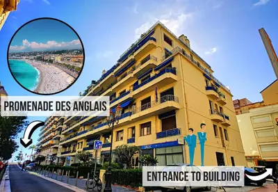 a large yellow building on a street next to a beach at Nestor&Jeeves - LIDO BEACH - Central - Very close sea - Pedestrian zone in Nice