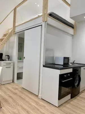 a kitchen with a washer and dryer in a room at Gustave 2 in Nice