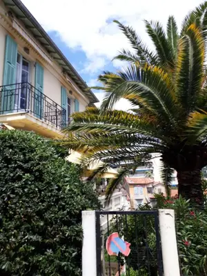 a palm tree in front of a building at Les Lauriers in Villefranche-sur-Mer
