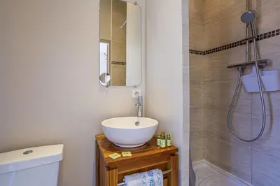 a bathroom with a sink and a shower at MY CASA - GUISOL - Typical Nice 3 Bedroom AC near Port in Nice