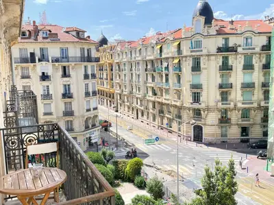 a balcony with a view of a street and buildings at Nice Renting - BUFFA - Cosy Studio fully equipped - Beach & Negresco in Nice
