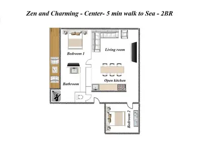 a floor plan of the center min walk to sea zermatt at ZEN and Charming - Center -5 min walk to Sea- 2BR in Nice