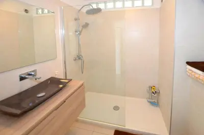 a bathroom with a shower and a sink at Azur 3000 in Saint-Laurent-du-Var