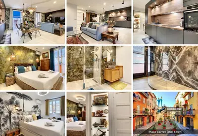 a collage of photos of a house at Nestor&Jeeves - LOU FRANCESCAN - Old Town - Close sea - Place St Francois in Nice